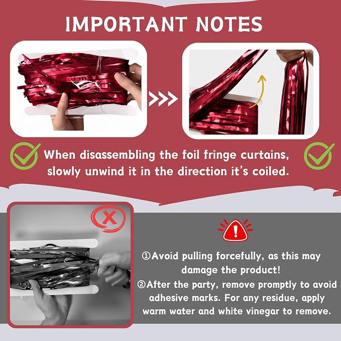 Matte Burgundy Foil Fringe Tinsel Backdrop, 4 Pack, 3.3 x 6.6 Ft | Matte Maroon - Image 5
