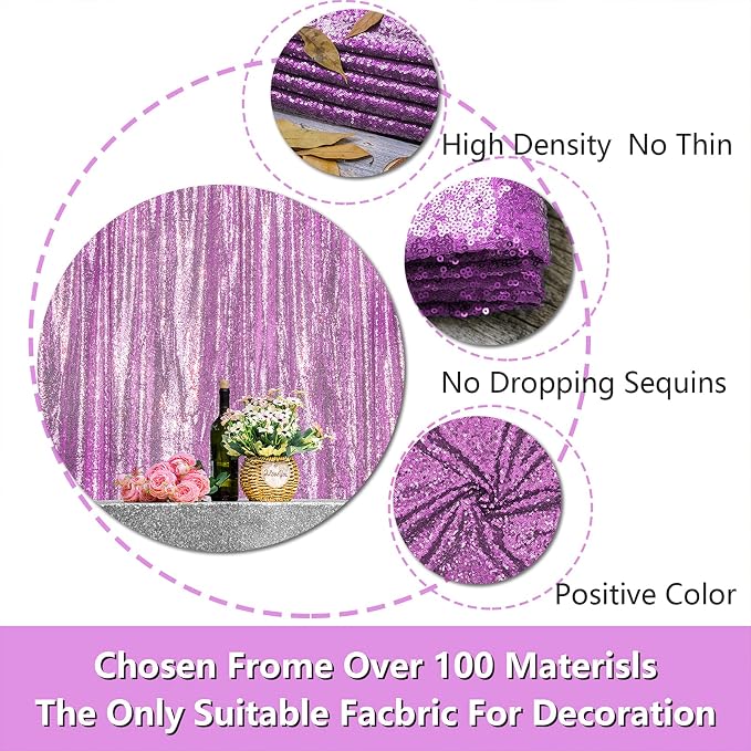 Lavender Sequin Backdrop Curtain 1 Panel 10FTx10FT | Glitter Sequence Drapes - Image 3