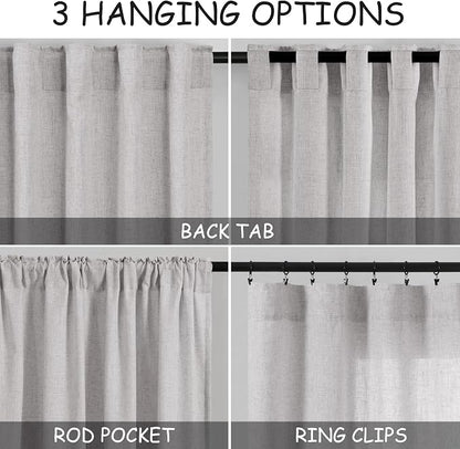 Grey Linen Curtains 102 Inches Long 2 Panels Set - Image 3