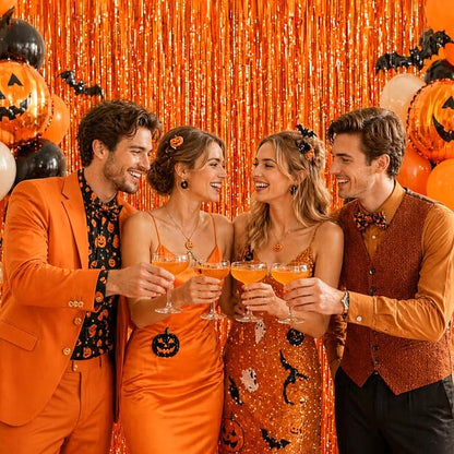 jijAcraft Orange Tinsel Foil Fringe Curtain, 3 Pack 3.2x6.5 Feet Orange Tinsel - Image 6