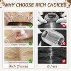 Rich Choices Hair Toppers for Women Real Human Hair 100% Human Remy Toppers NO Bangs with Thinning on Top Clip in Hairpiece 4"x4.7"Lace Base 12 Inch #18P613 Ash Blonde Highlights Bleach Blonde