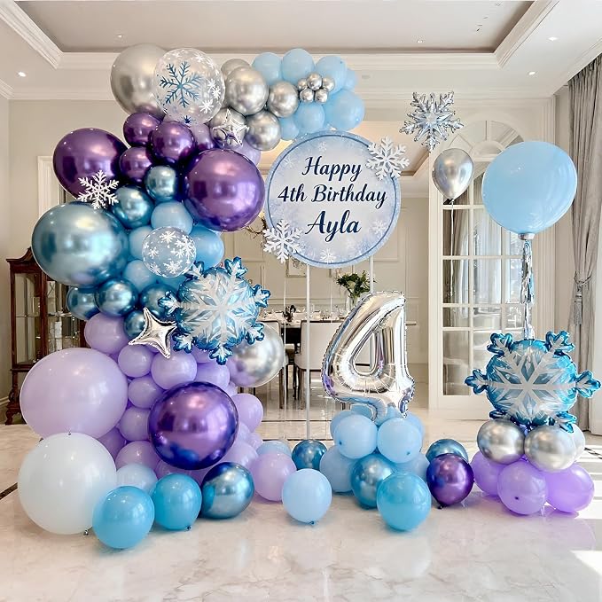 Bezente Frozen Balloons Set 60pcs 12 inch | Blue Purple and Metallic Silver - Image 4