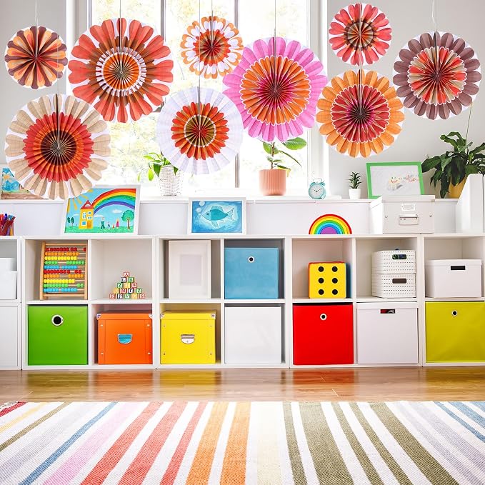 Outus Flower Hanging Decorations Summer Paper Fans Classroom Ceiling Wall Decor - Image 4