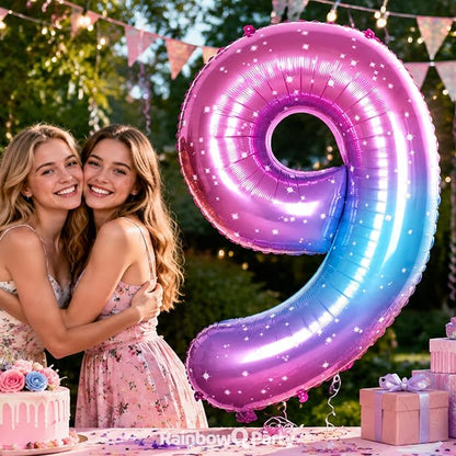 RainbowQ Blue Pink 9 Balloon Number 40 Inch Big 0-10 Foil Large Balloon | - Image 5