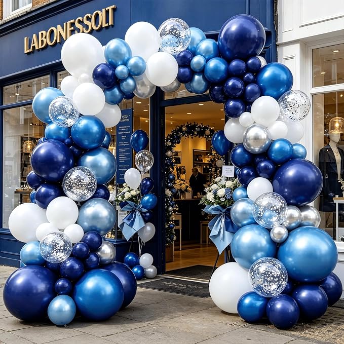 Blue White Silver Balloon Arch Kit, - Image 5