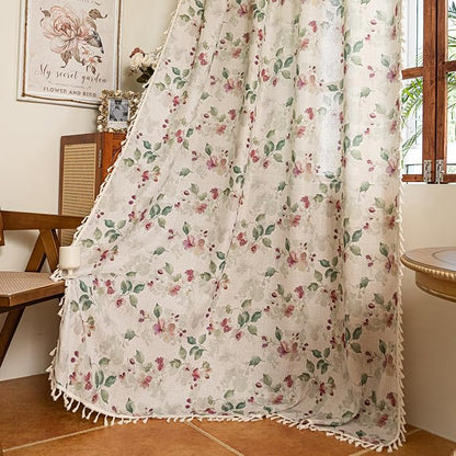 ENJOYBRIDAL Floral Curtains 96 Inch Long Living Room Semi Sheer Drapes 2 Panel - Image 6