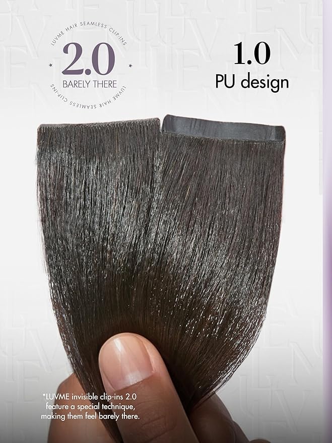 LUVME Invisible Clip in Hair Extensions, Yaki Straight Real Human Hair Remy Hair Clip ins for Women, Natural Human Hair, 20 inch 110g 6Pcs, Natural Black