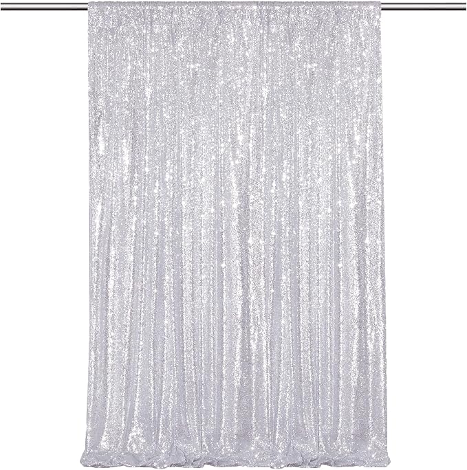 Silver Sequin Backdrop Curtains-1 Panel 5FTx8FT Silver Backdrop by SoarDream