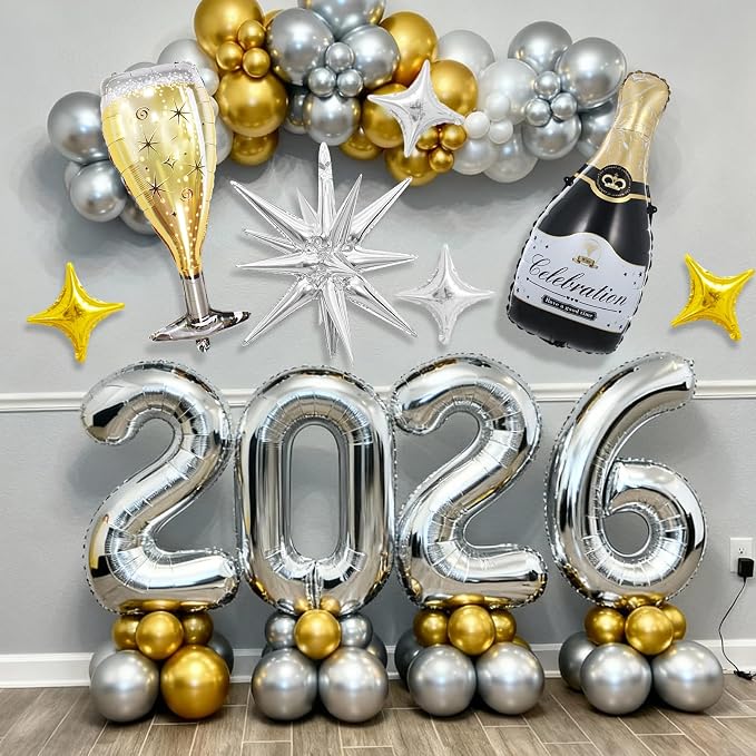Silver 2026 Balloons, 40 Inch Number 2026 Silver Foil Balloons - Image 7