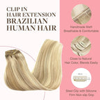 GOO GOO Clip in Hair Extensions Real Human Hair, Remy Human Hair Extensions Clip ins for Women, Natural Human Hair, 22inch 120g 7Pcs, 18A/613A Dark Blonde Highlighted Bleach Blonde