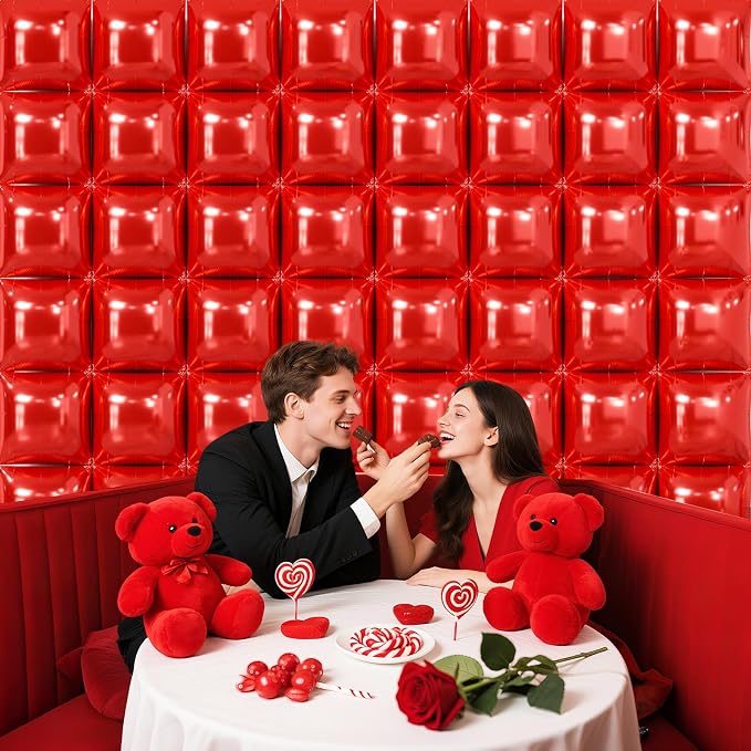 NISOCY 48PCS Metallic Red Square Foil Balloons Wall Backdrop | Double Sided Red - Image 8