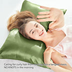 BEDELITE Satin Pillowcase with Zipper, Cedar Green Pillow Cases Queen Size Set of 2, Super Soft and Cooling Similar to Silk Pillow Cases, Gift for Women Men(20x30 Inches)