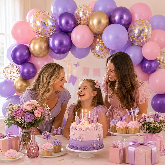 Pink and Purple Balloons, Metallic Purple, Women Girls Baby Bridal Showers - Image 3