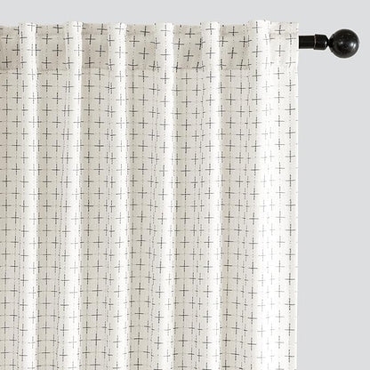 MIULEE Patterned Farmhouse Linen Curtains, Back Tab, Pure White | Linen Curtains by MIULEE