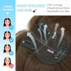 Hair Toppers for Women Real Human Hair Toppers for Women with Thinning Hair pieces with No Bangs 3 * 4Inch Hand-Tied Invisible Upgrade Swiss Base 10Inch Topper(Medium Brown)