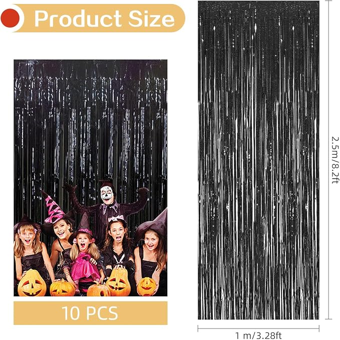 10 Pack Black Backdrop Curtain 3.2ft x 8.2ft Metallic Tinsel Foil Fringe - Image 3
