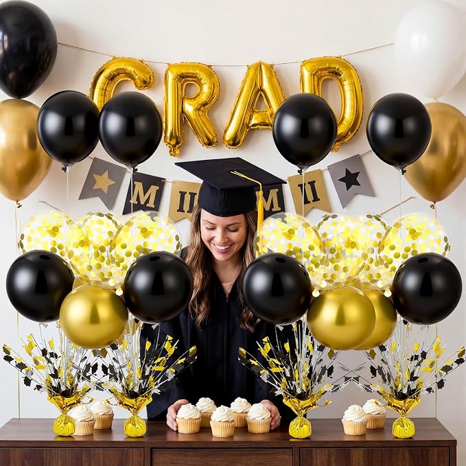 4 Set Black and Gold Balloon Stand Kit 2026 Table Centerpiece Metallic Foil - Image 6