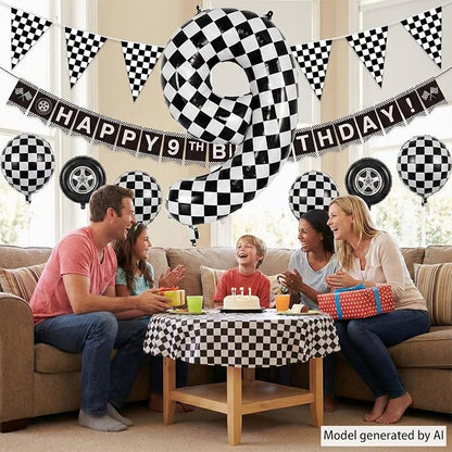 40 Inch Checkered 9 Balloon, Big Mylar Black and White Racing Balloon, Kids 9th - Image 6