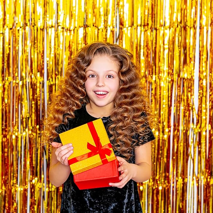 2 Pack Gold Backdrop Birthday Decorations Foil Curtain Backdrop Gold Streamers - Image 2