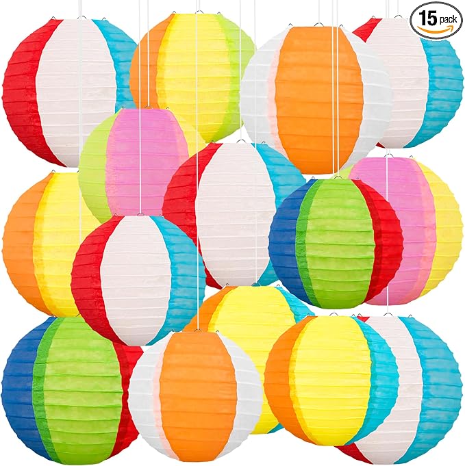 ‎Renbuzhu 15PCS Pool Party Decorations Beach Ball Paper Lanterns by Renbuzhu