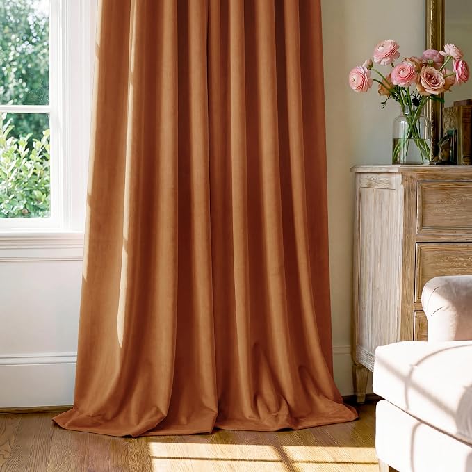 Orange Velvet Curtains for Nursery Cafe Store, W52 x L96, 2 Panels | Nursery - Image 7