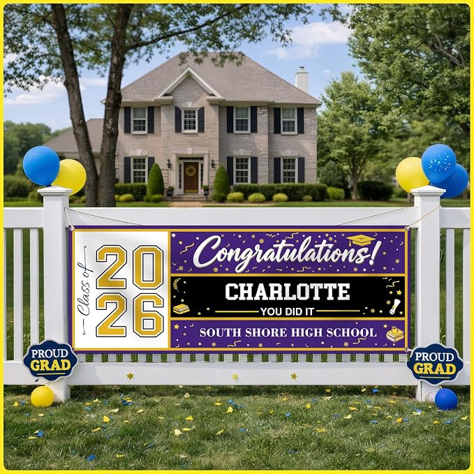 Custom Vinyl Banner 2026 Graduation, 4 Sizes | 2026 Grad Decorations Backdrop - Image 7