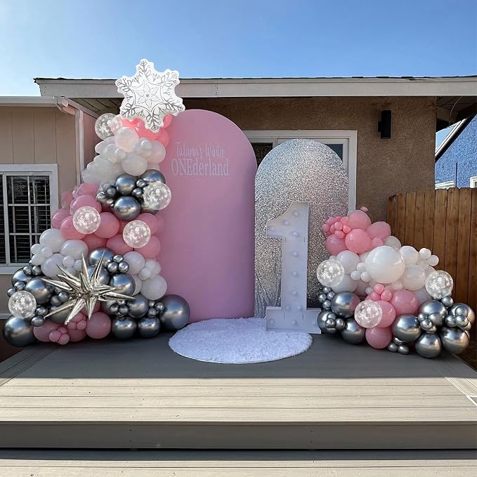 Pink Winter Wonderland Christmas Balloons, 18 Inch White Snowflake Balloon - Image 5
