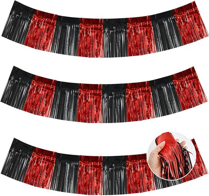 BEISHIDA Red Black Fringe Garland Banner 30ft Wall Tinsel Foil Streamers | 3Pack by Beishida