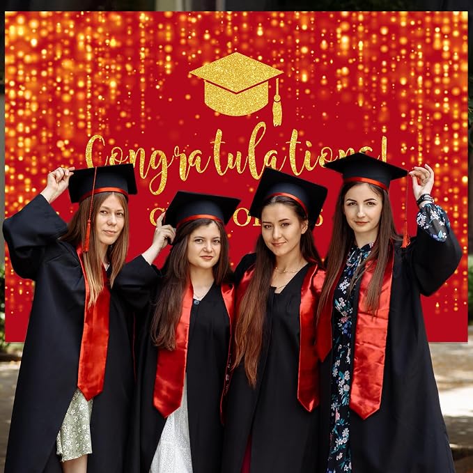 Mocsicka Class of 2026 Backdrop Red Gold Glitter Bokeh Graduation Party - Image 7
