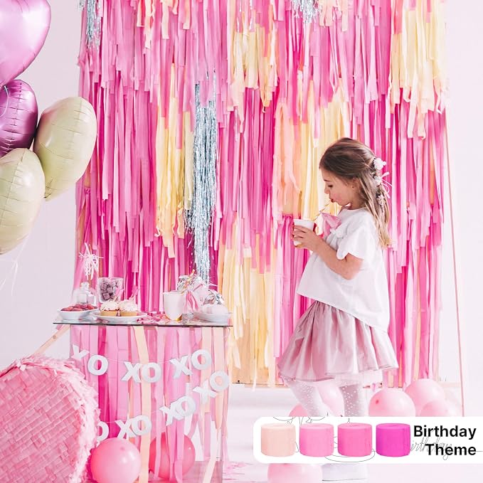 PartyWoo Hot Pink Crepe Paper Streamers 6 Rolls 492 FT Streamers | Birthday - Image 2