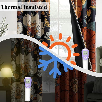 Tyrot Black Boho Floral Blackout Curtains - Image 5