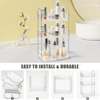 Bathroom Counter Organizer Countertop Storage Skincare Countertop Makeup Organizer Cosmetics Skincare Organizers Holder for Perfume-Clear White-Silver Pole-3 Tier