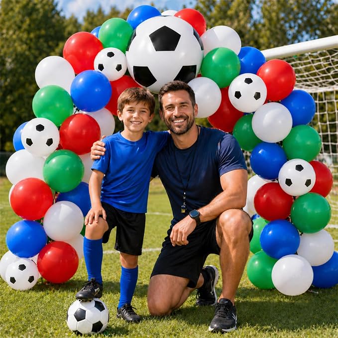 Soccer Balloons, 12 Inch Red Green and Blue White Soccer Ball Balloons - Image 5