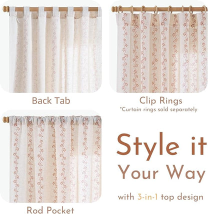 Cathy Linen Floral Curtains for Living Room Privacy Curtains 96 inch Length Set - Image 8