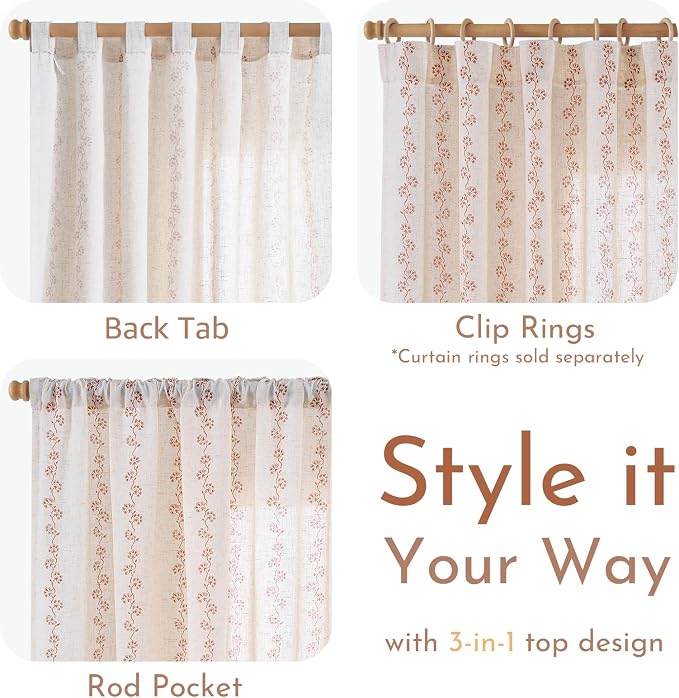 Cathy Linen Floral Curtains 63 inch Length - Image 7