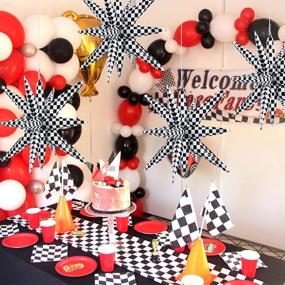 TONIFUL 4 Pcs Checkered Explosion Star Balloons Race Car Themed Party Decor | - Image 5