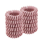 Spiral Glitter Pink Hair Ties for Women (12 Pcs) - Plastic Coil Ponytail Holders, No Crease Phone Cord Hair Ties for All Types