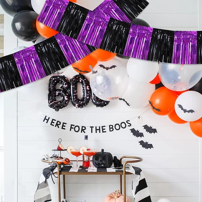 BEISHIDA Black Purple Fringe Garland Banner 30ft Wall Tinsel Foil Streamers | - Image 6