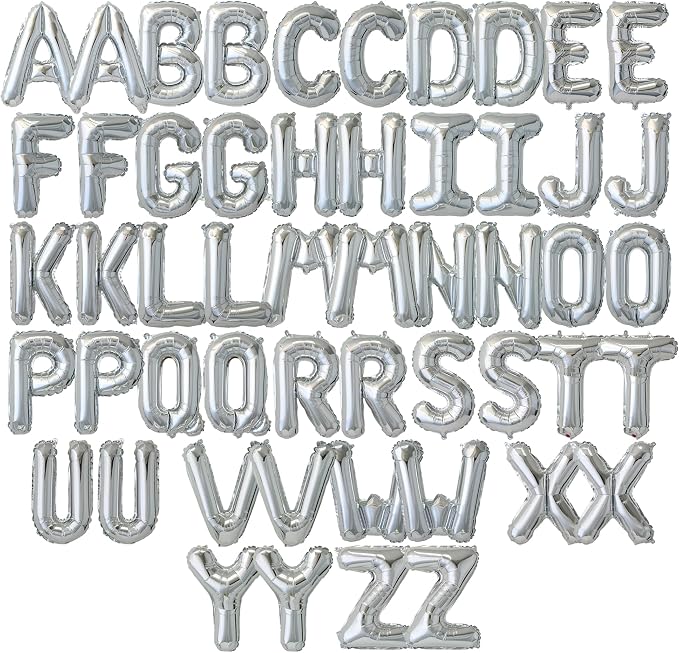 52 Pcs 16 Inch Silver Letter Foil Balloons, 2 Sets of A-Z, Mylar Metallic by Funforthefuture