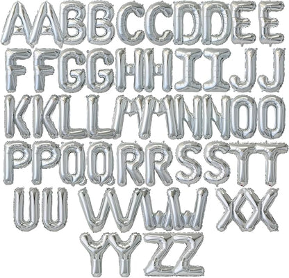 52 Pcs 16 Inch Silver Letter Foil Balloons, 2 Sets of A-Z, Mylar Metallic by Funforthefuture