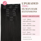GOO GOO Clip in Hair Extensions Real Human Hair, Remy Human Hair Extensions Clip ins for Women, Natural Human Hair, 22inch 220g 9Pcs, #1B Natural Black