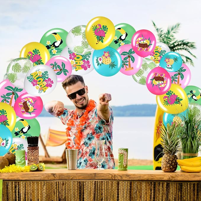 Zhanmai 50 Pcs Hawaiian Party Balloon Decorations, Aloha Tropical Luau Latex - Image 6