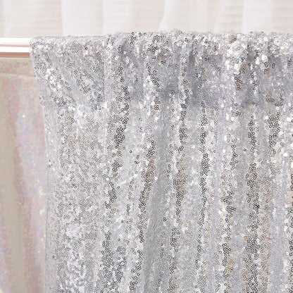 Poise3EHome 6FT x 8FT Silver Sequin Backdrop, Shimmer Backdrop Curtain - Image 5