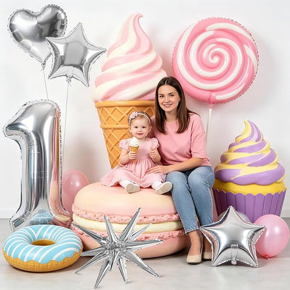 TONIFUL 1st Birthday Balloons Kit 40Inch Silver Large Number 1 Foil Balloon | - Image 5