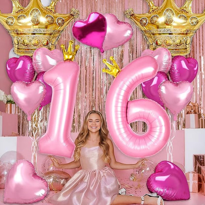 Princess 4th Birthday Party Decorations, 40 inch Large Pink Crown 4 Balloon - Image 6