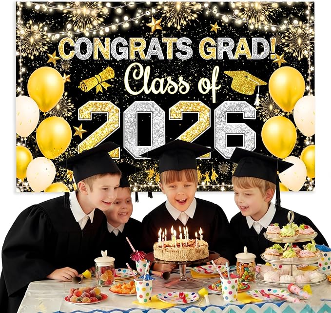 Famoby Congrats Grad Class of 2026 Hanging Banner Fabric Sign Poster Background - Image 4