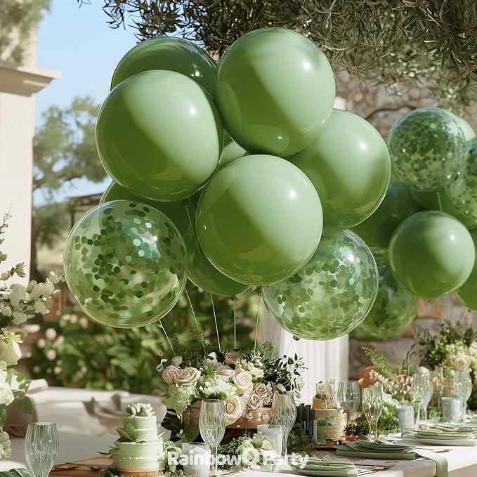 RainbowQ Sage Green Balloons 55Pcs 12 Inch Confetti Latex Helium Balloon | - Image 3
