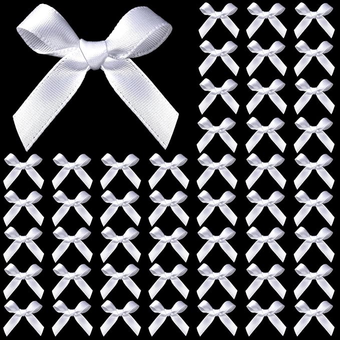 YGDZ 50 PCS Mini White Bows, Small Stain Ribbon White Bow by YGDZ