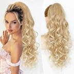 ALXNAN Ponytail Extension,24 Inch Claw Clip in Long Curly Mixed Blonde Ponytail Hair Extension Jaw Clip on Pony Tails Hairpiece for Women