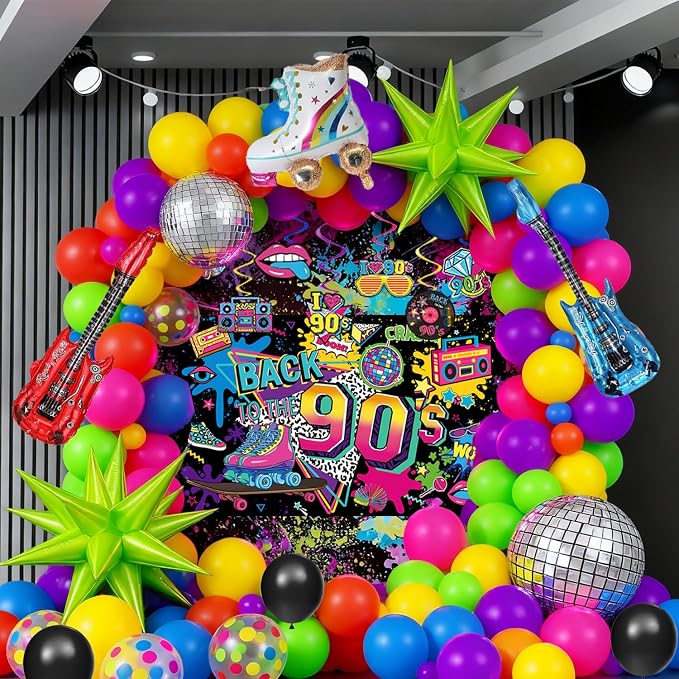 90s Birthday Party Decorations Includes Backdrop, Honeycomb Centerpieces - Image 4